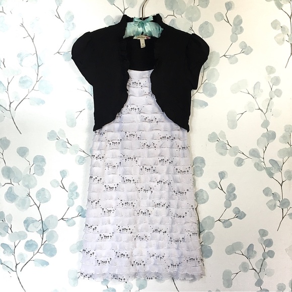 Speechless Kids Black & White Layered Dress Silver Sequin Fully Lined - Picture 1 of 14